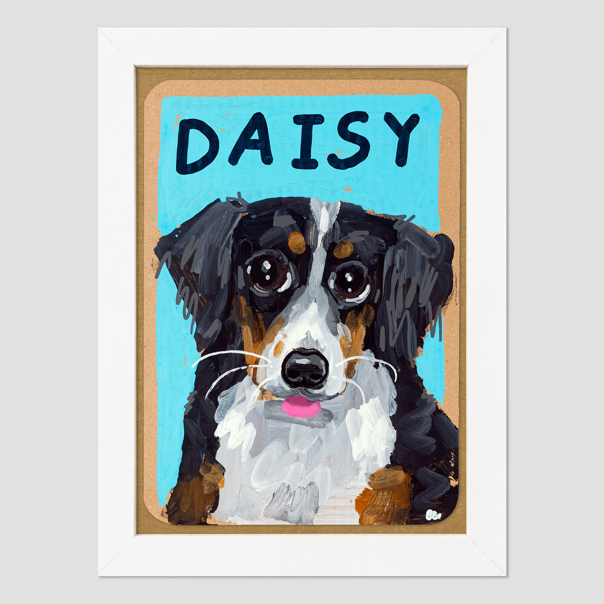 Daisy pet portrait in a white frame, by Ben Lenovitz